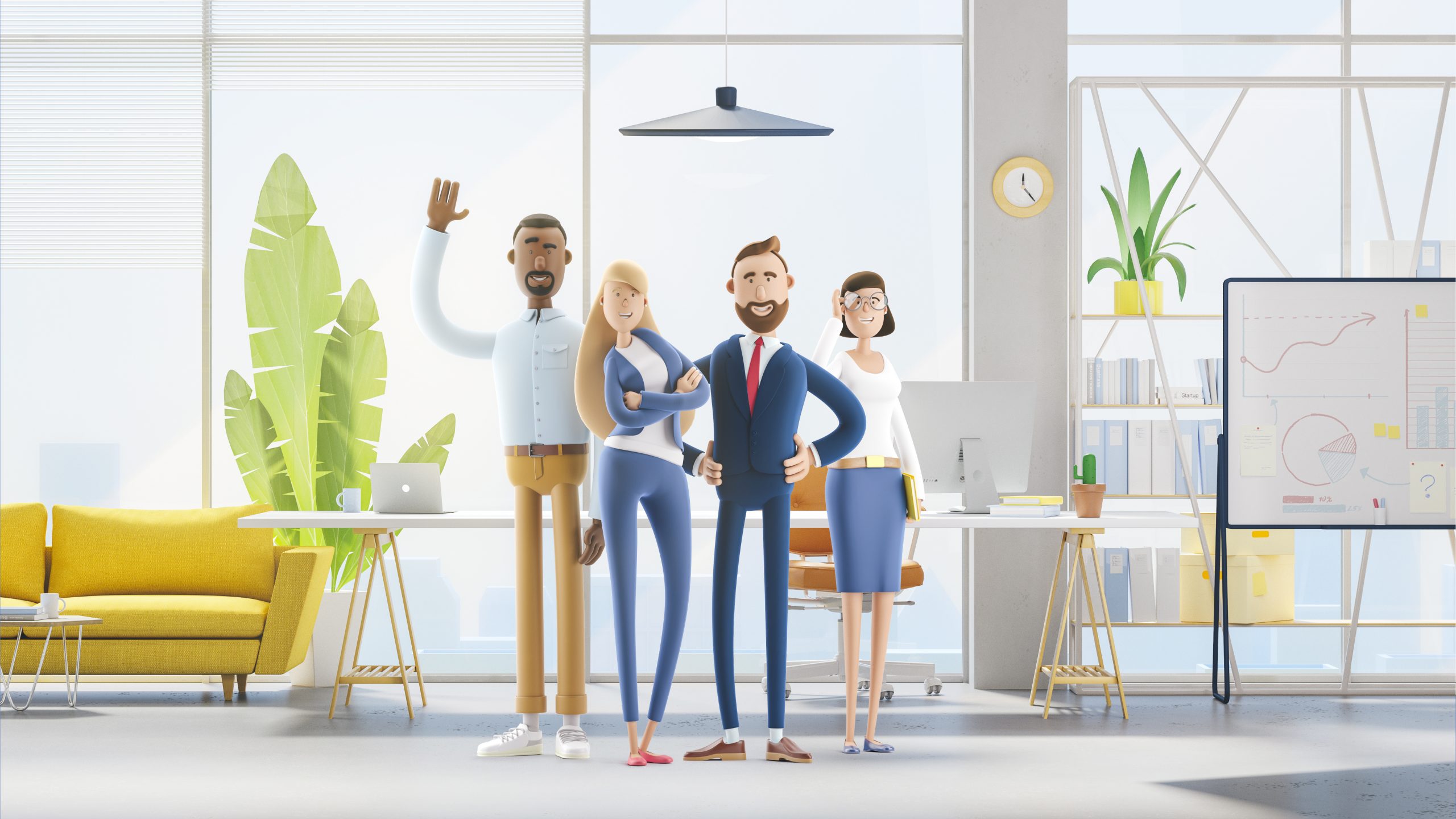 3D illustration of business team in modern office